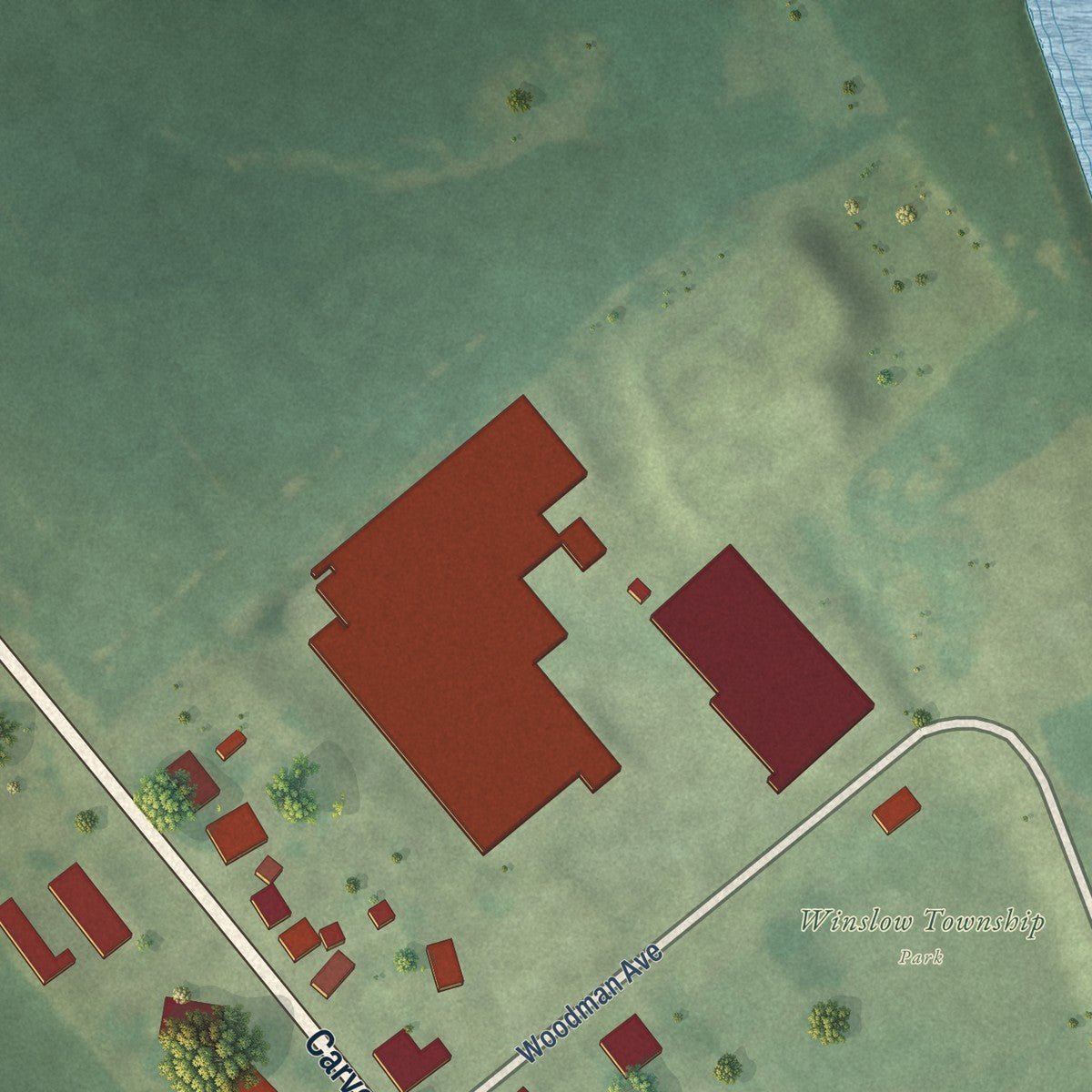 Second close-up of the map of Winslow, Illinois print showing more streets and buildings