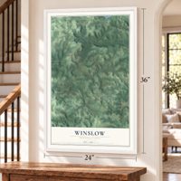 Winslow, Pennsylvania map, 24 x 36 inch print in a white frame by a staircase