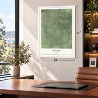 Winsor, Michigan map, 18 x 24 inch print in a white frame in a home office