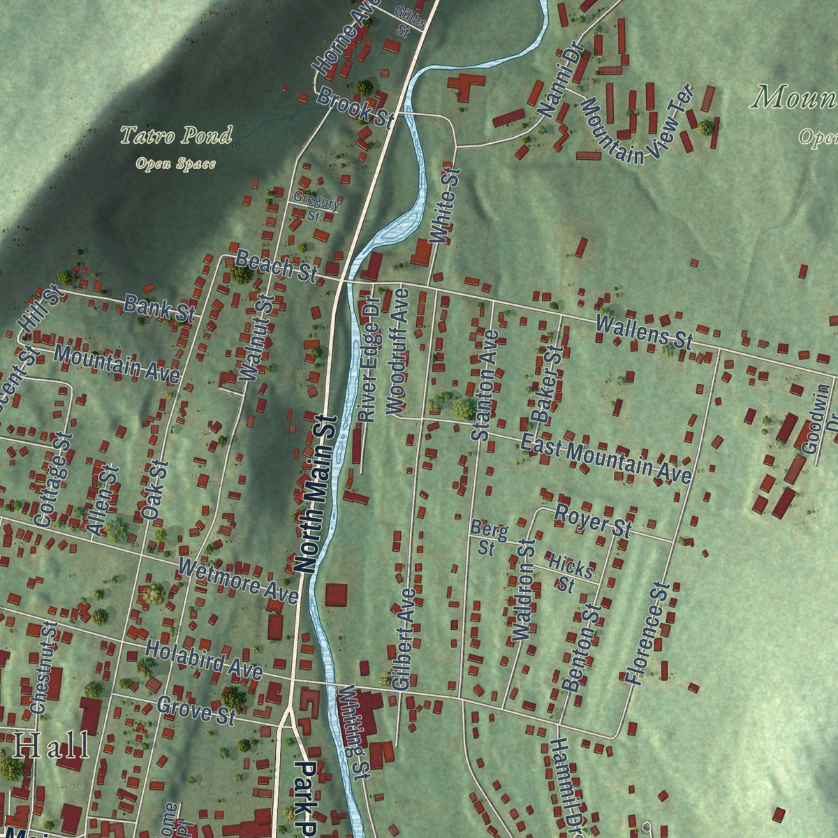 Second close-up of the map of Winsted, Connecticut print showing more streets and buildings