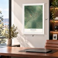 Winston, Missouri map, 18 x 24 inch print in a white frame in a home office