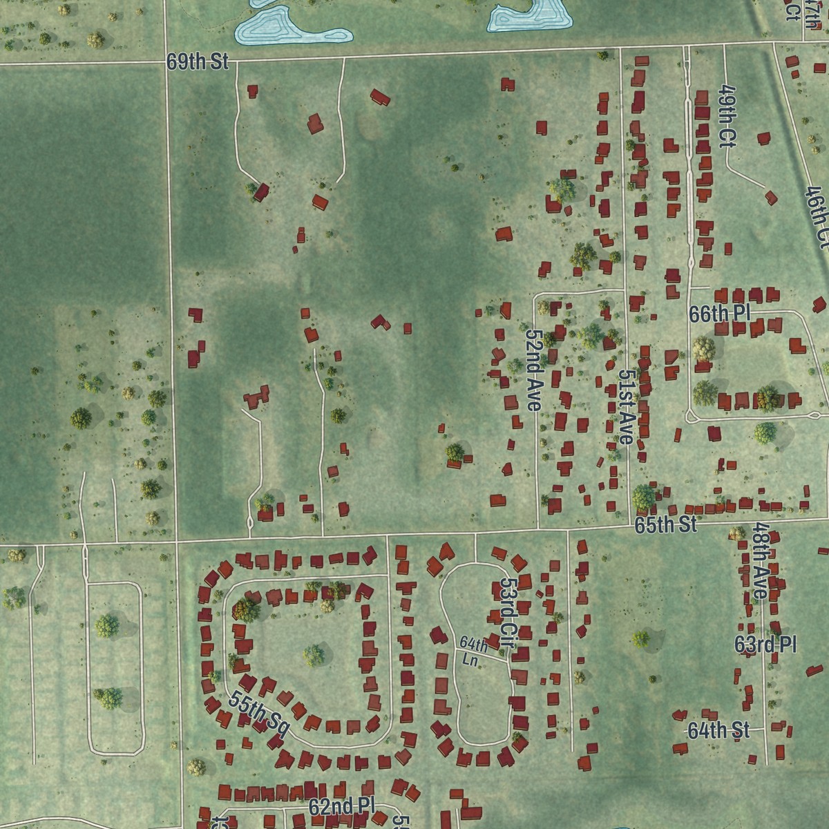 Second close-up of the map of Winter Beach, Florida print showing more streets and buildings