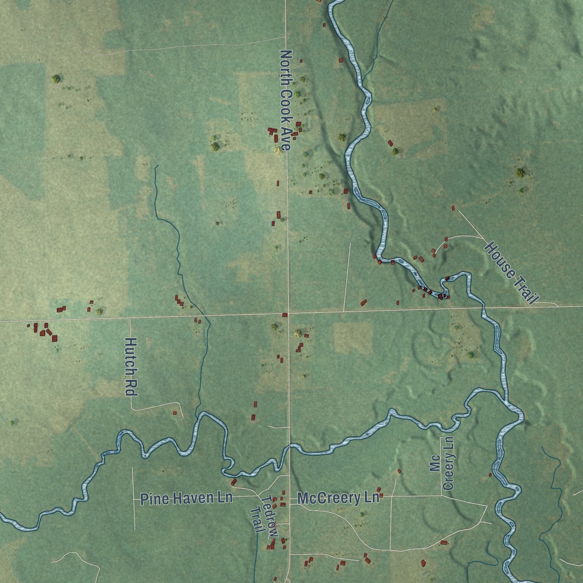 Second close-up of the map of Winterfield, Michigan print showing more streets and buildings