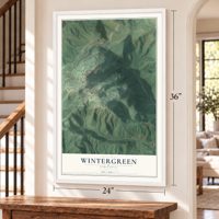 Wintergreen, Virginia map, 24 x 36 inch print in a white frame by a staircase