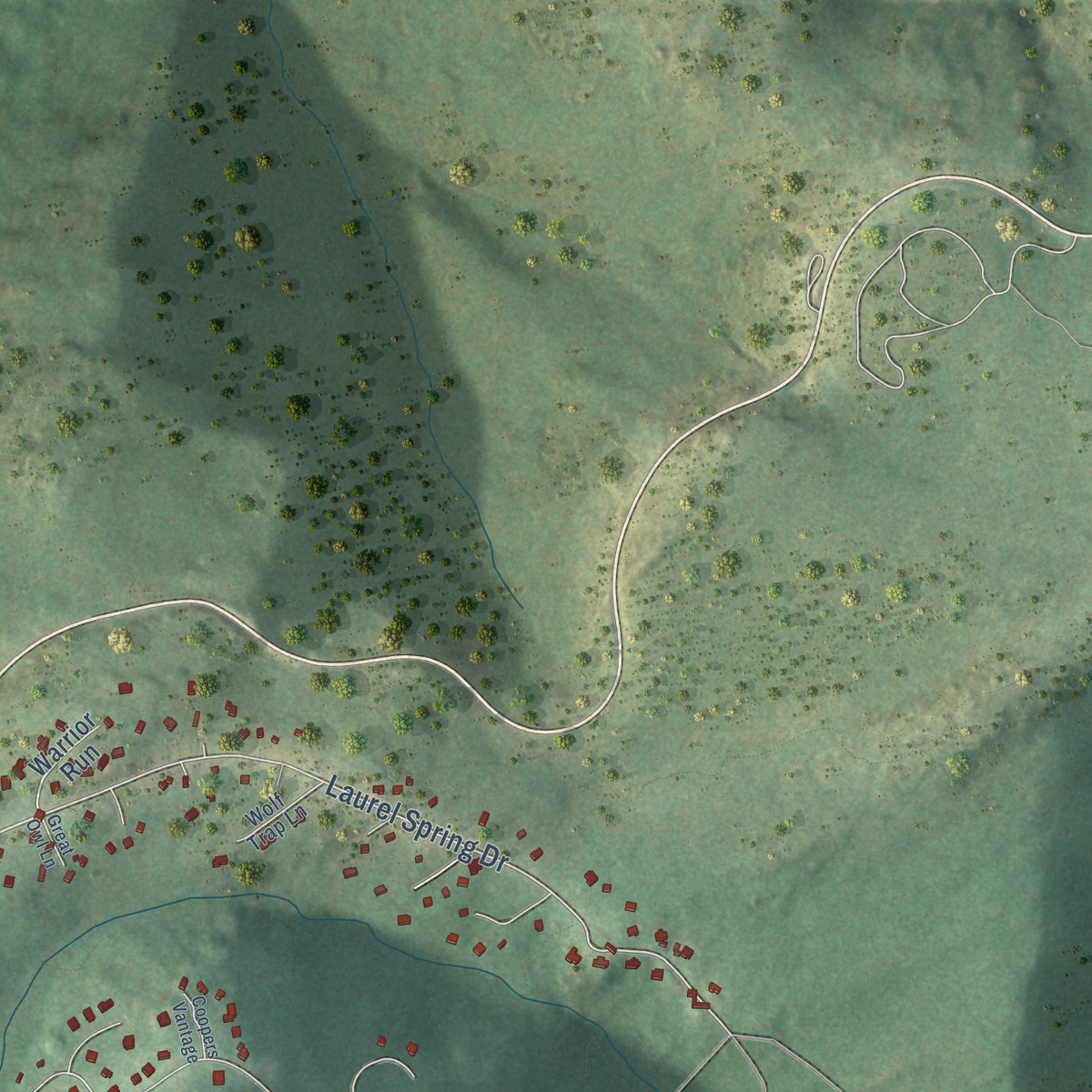 Second close-up of the map of Wintergreen, Virginia print showing more streets and buildings