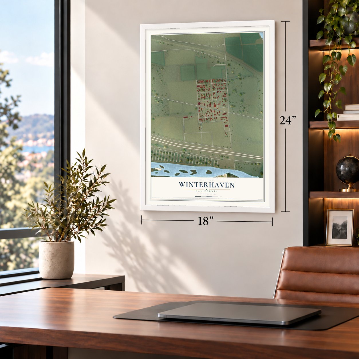 Winterhaven, California map, 18 x 24 inch print in a white frame in a home office