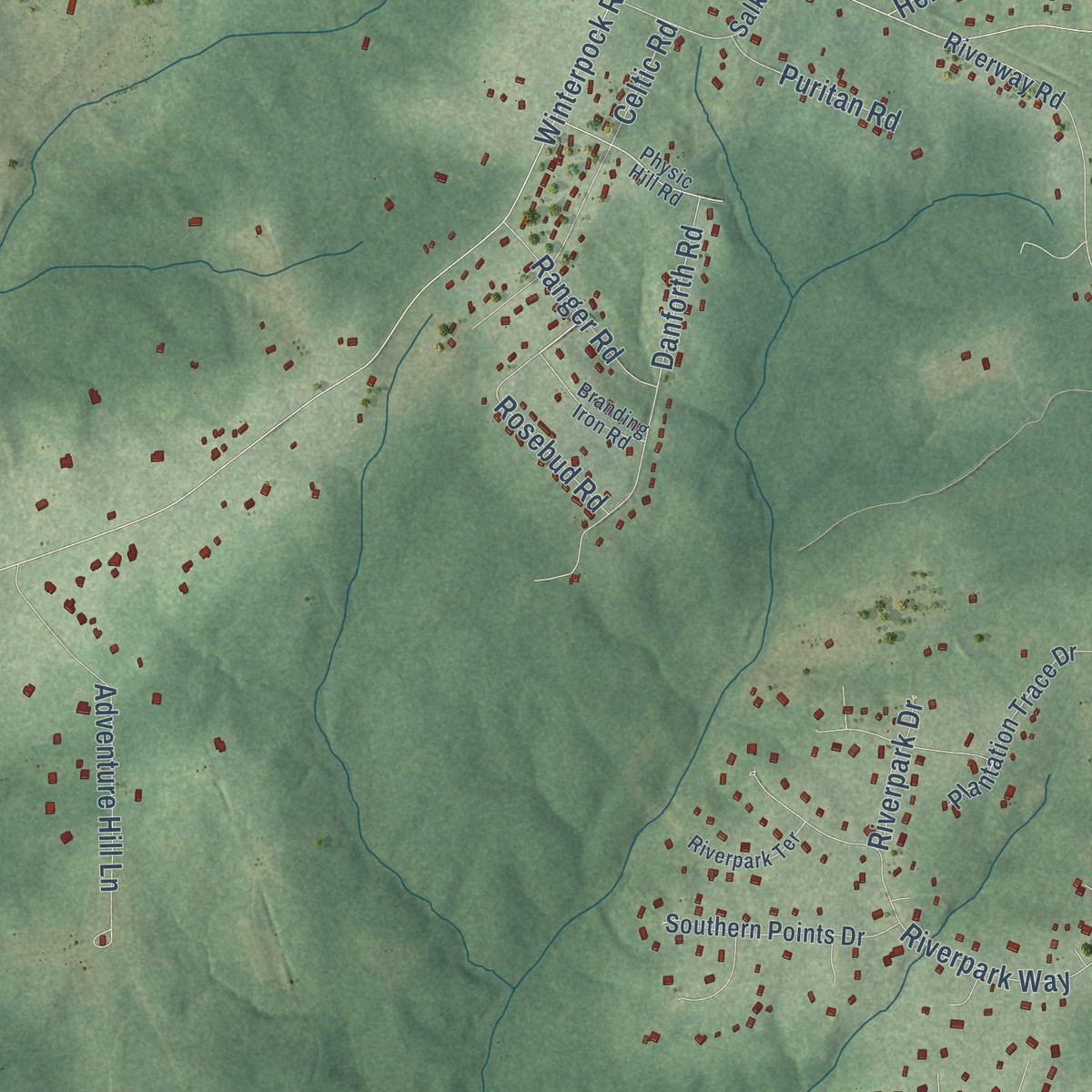 Second close-up of the map of Winterpock, Virginia print showing more streets and buildings