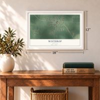 Winthrop, Arkansas map, 12 x 18 inch print in a white frame in an entryway