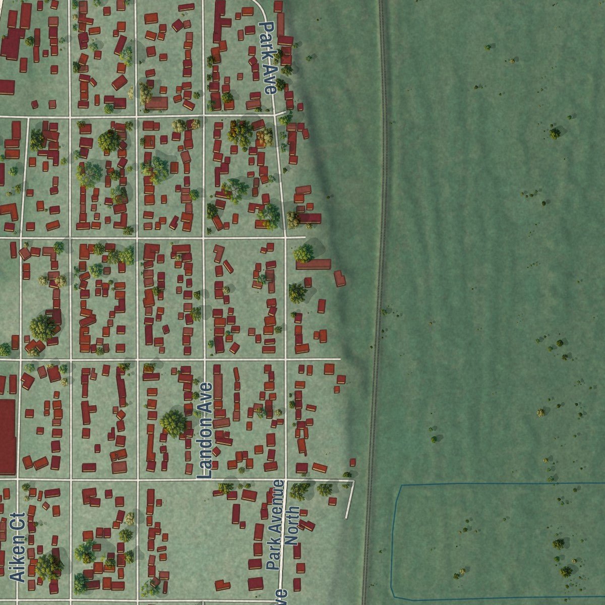 Second close-up of the map of Winthrop Harbor, Illinois print showing more streets and buildings