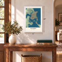 Winthrop, Massachusetts map, 12 x 18 inch print in a white frame in an entryway