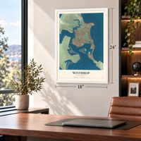 Winthrop, Massachusetts map, 18 x 24 inch print in a white frame in a home office