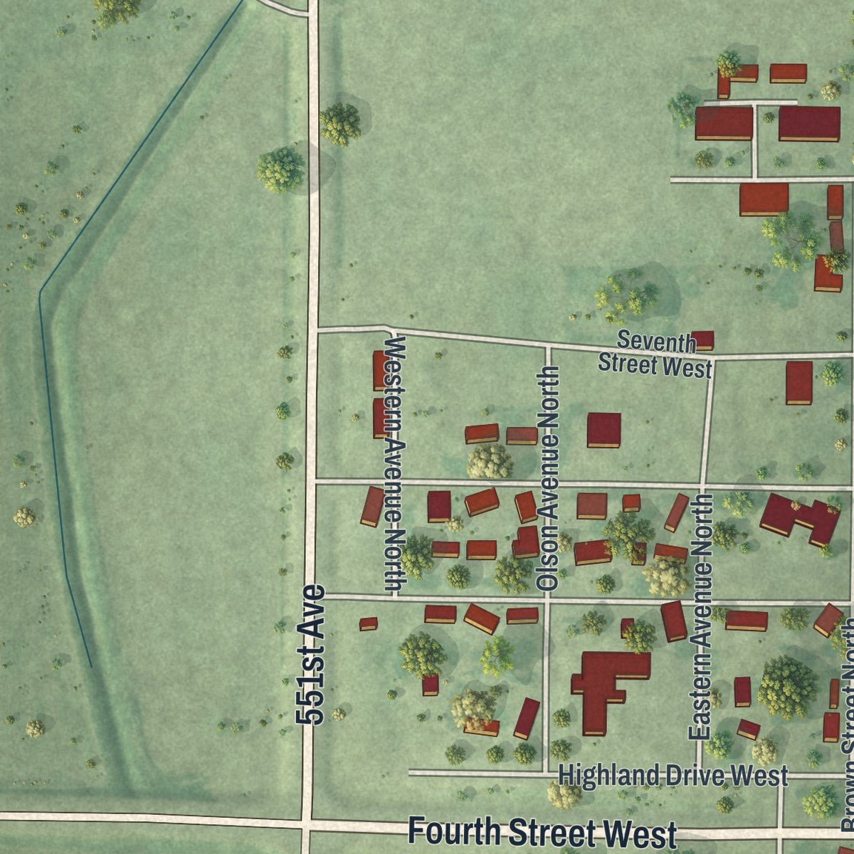 Second close-up of the map of Winthrop, Minnesota print showing more streets and buildings