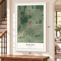 Wiscon, Florida map, 24 x 36 inch print in a white frame by a staircase