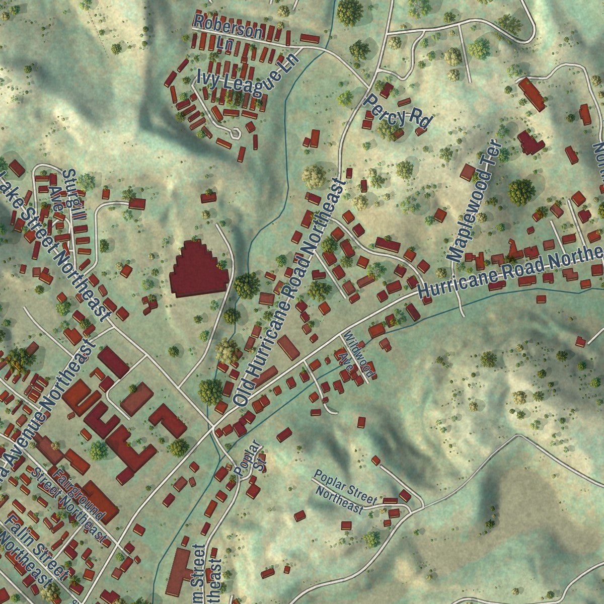 Second close-up of the map of Wise, Virginia print showing more streets and buildings