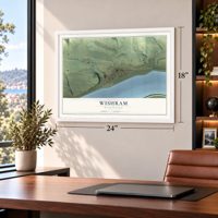 Wishram, Washington map, 18 x 24 inch print in a white frame in a home office