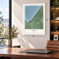 Wisner, Michigan map, 18 x 24 inch print in a white frame in a home office