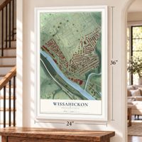 Wissahickon, Pennsylvania map, 24 x 36 inch print in a white frame by a staircase