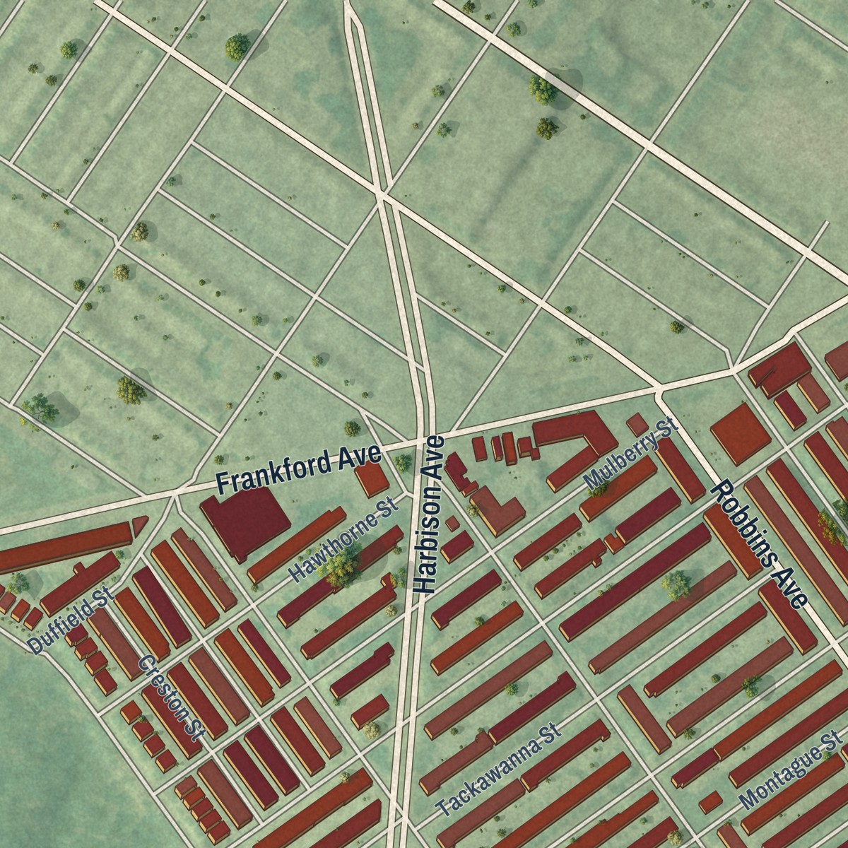 Second close-up of the map of Wissinoming, Pennsylvania print showing more streets and buildings