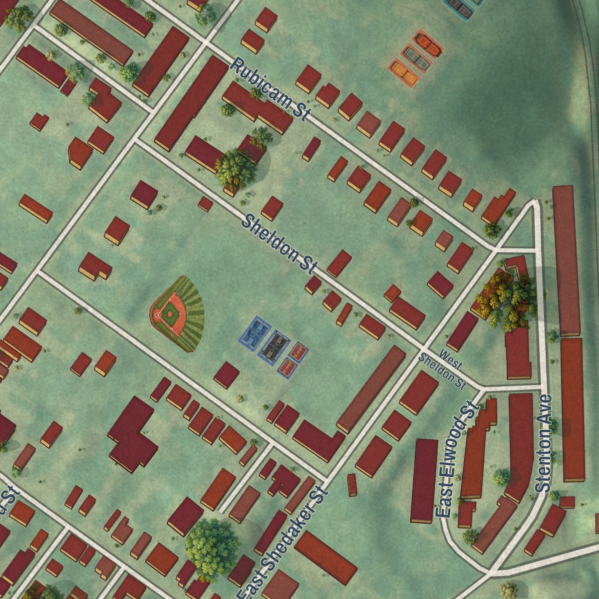 Second close-up of the map of Wister, Pennsylvania print showing more streets and buildings