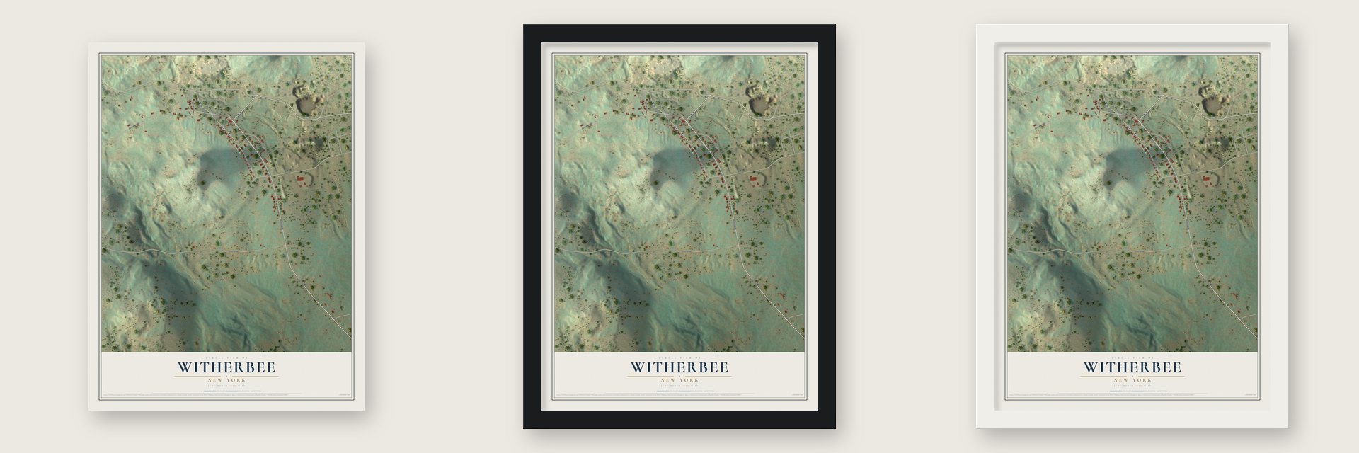Witherbee, New York map unframed, in a black wood frame and in a white wood frame