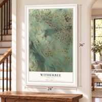 Witherbee, New York map, 24 x 36 inch print in a white frame by a staircase