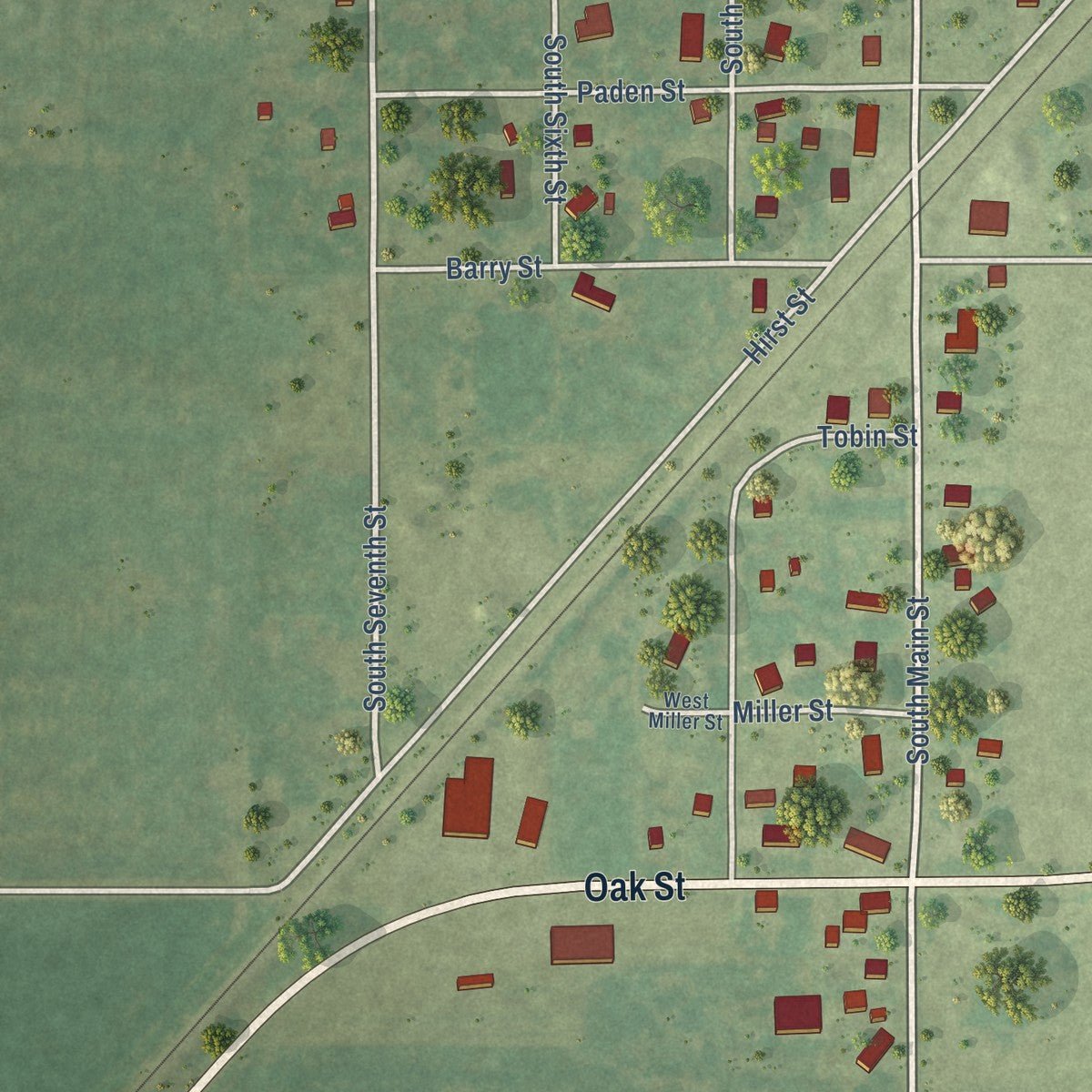 Second close-up of the map of Witt, Illinois print showing more streets and buildings