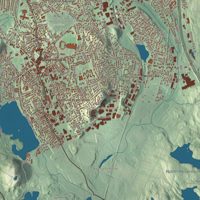 Close-up of the map of Woburn, Massachusetts print showing terrain and local geography