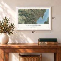 Wofford Heights, California map, 12 x 18 inch print in a white frame in an entryway