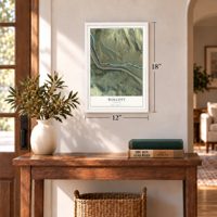 Wolcott, Colorado map, 12 x 18 inch print in a white frame in an entryway