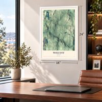 Wolcott, Vermont map, 18 x 24 inch print in a white frame in a home office