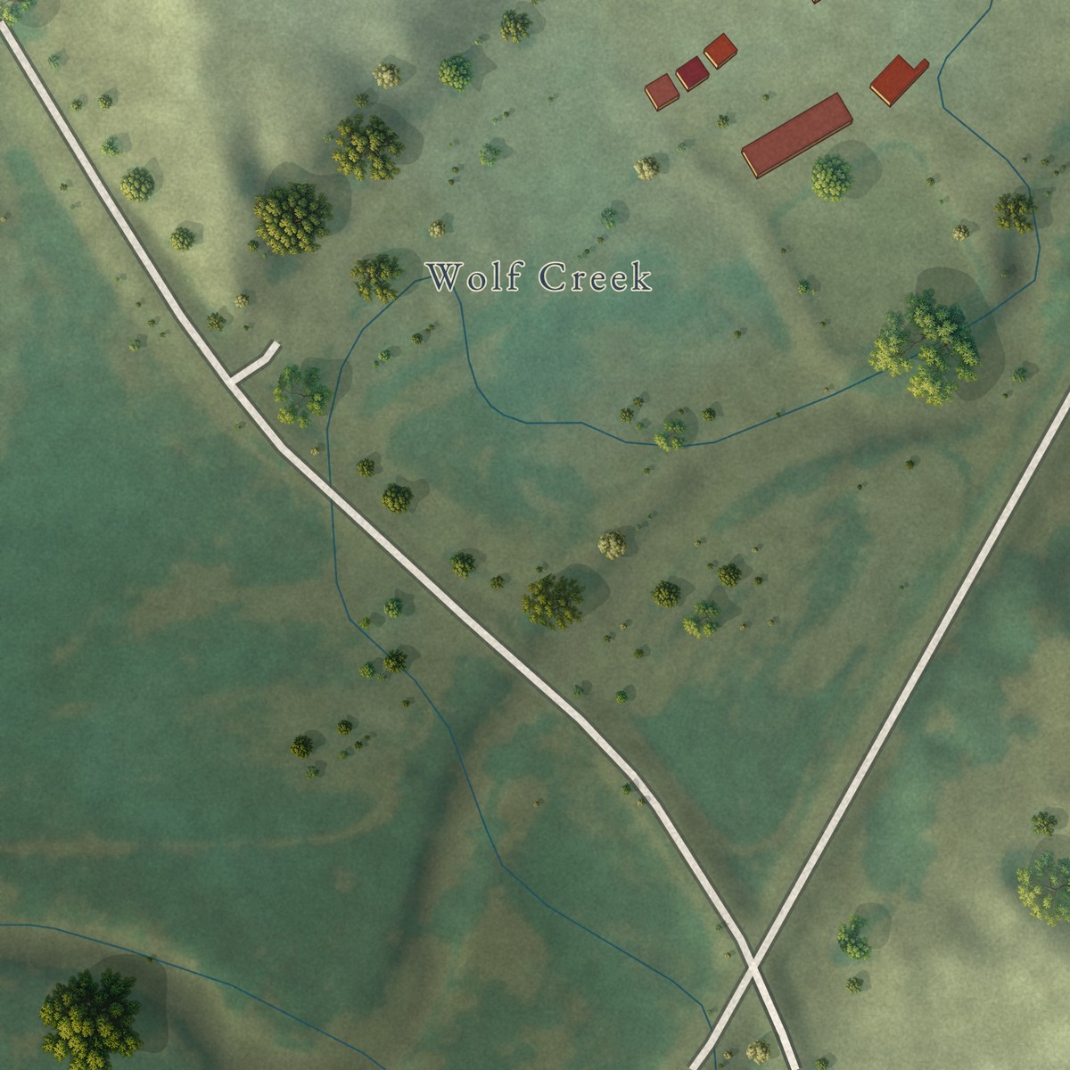 Second close-up of the map of Wolf Creek Colony, South Dakota print showing more streets and buildings