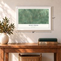 Wolf Creek, Pennsylvania map, 12 x 18 inch print in a white frame in an entryway