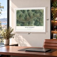 Wolf Summit, West Virginia map, 18 x 24 inch print in a white frame in a home office