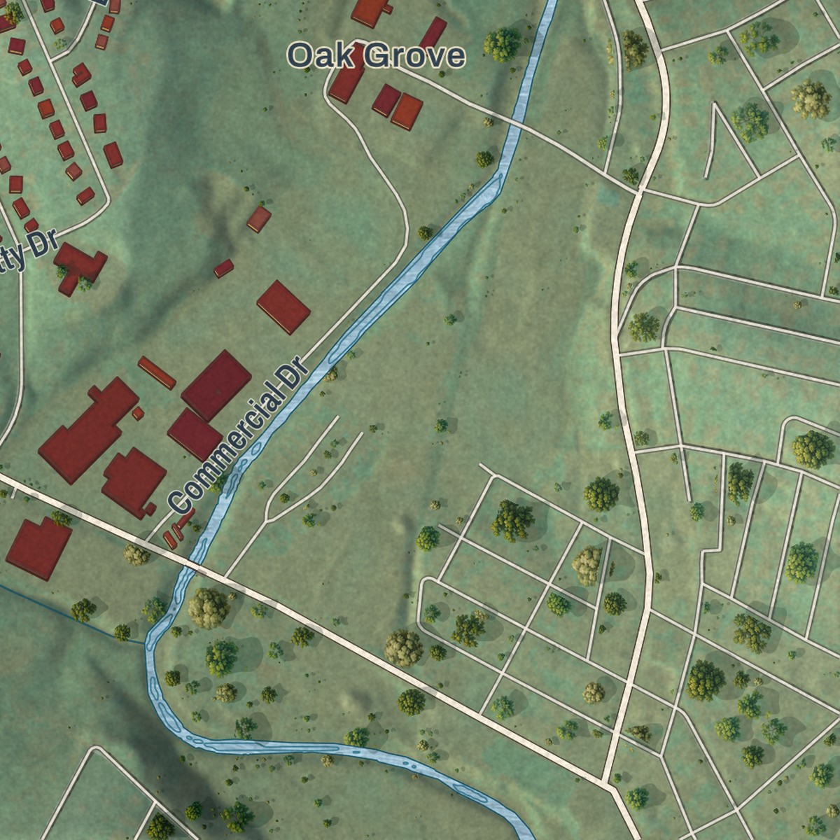 Second close-up of the map of Wolfdale, Pennsylvania print showing more streets and buildings