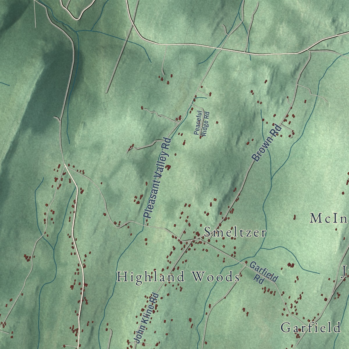 Second close-up of the map of Wolfsville, Maryland print showing more streets and buildings
