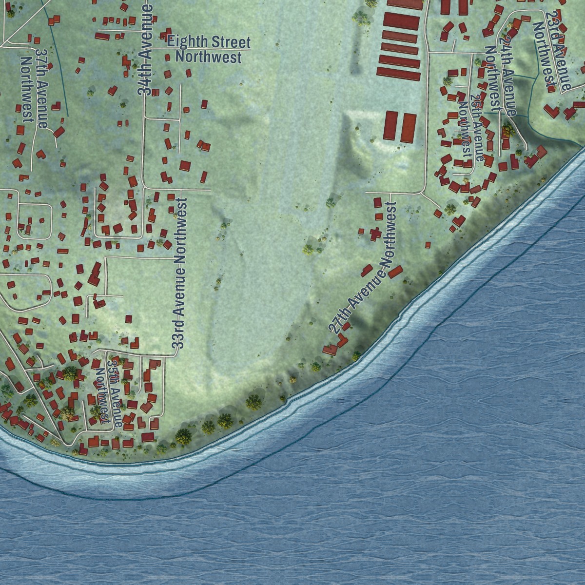 Second close-up of the map of Wollochet, Washington print showing more streets and buildings