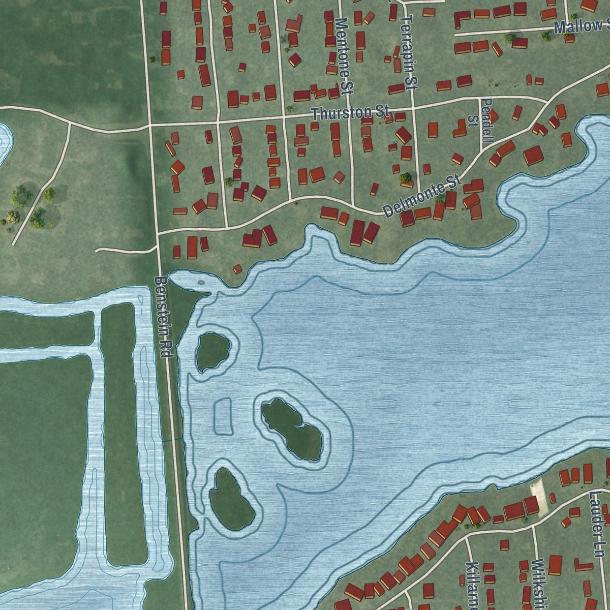 Second close-up of the map of Wolverine Lake, Michigan print showing more streets and buildings