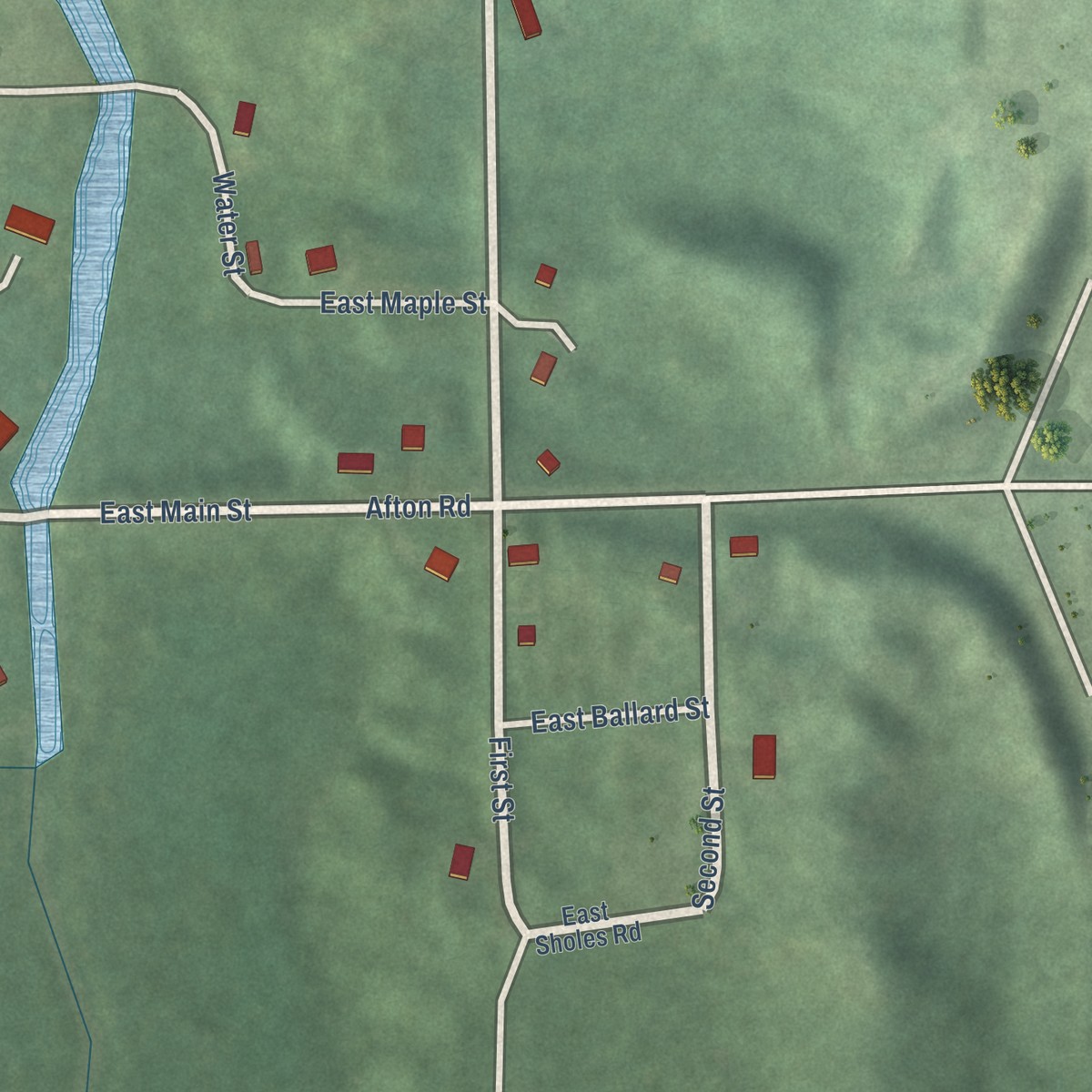 Second close-up of the map of Wolverine, Michigan print showing more streets and buildings