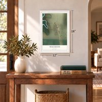 Wolverton, Minnesota map, 12 x 18 inch print in a white frame in an entryway