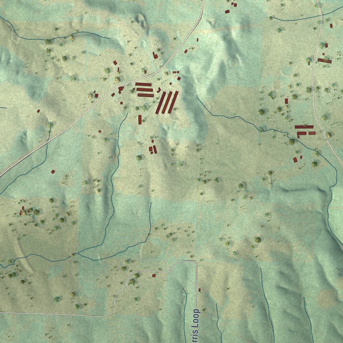 Second close-up of the map of Wonderview, Arkansas print showing more streets and buildings