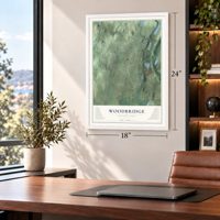 Woodbridge, Connecticut map, 18 x 24 inch print in a white frame in a home office