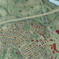 Second close-up of the map of Woodbridge, Virginia print showing more streets and buildings