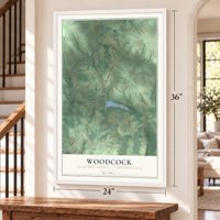 Woodcock, Crawford County, Pennsylvania map, 24 x 36 inch print in a white frame by a staircase