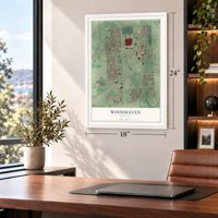 Woodhaven, Michigan map, 18 x 24 inch print in a white frame in a home office