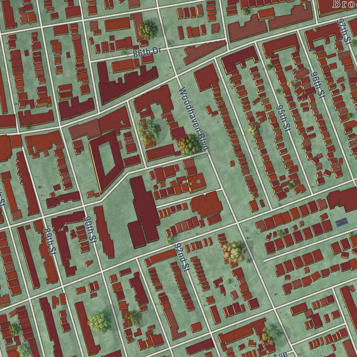 Second close-up of the map of Woodhaven, New York print showing more streets and buildings
