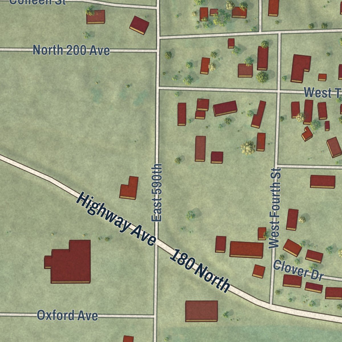 Second close-up of the map of Woodhull, Illinois print showing more streets and buildings