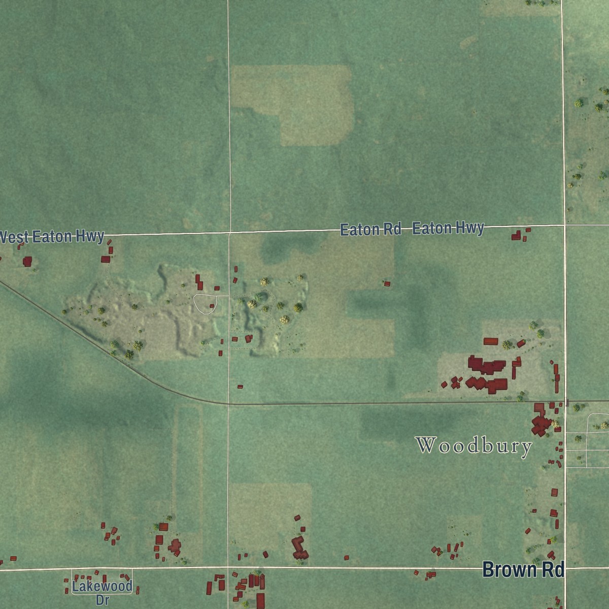 Second close-up of the map of Woodland, Barry County, Michigan print showing more streets and buildings