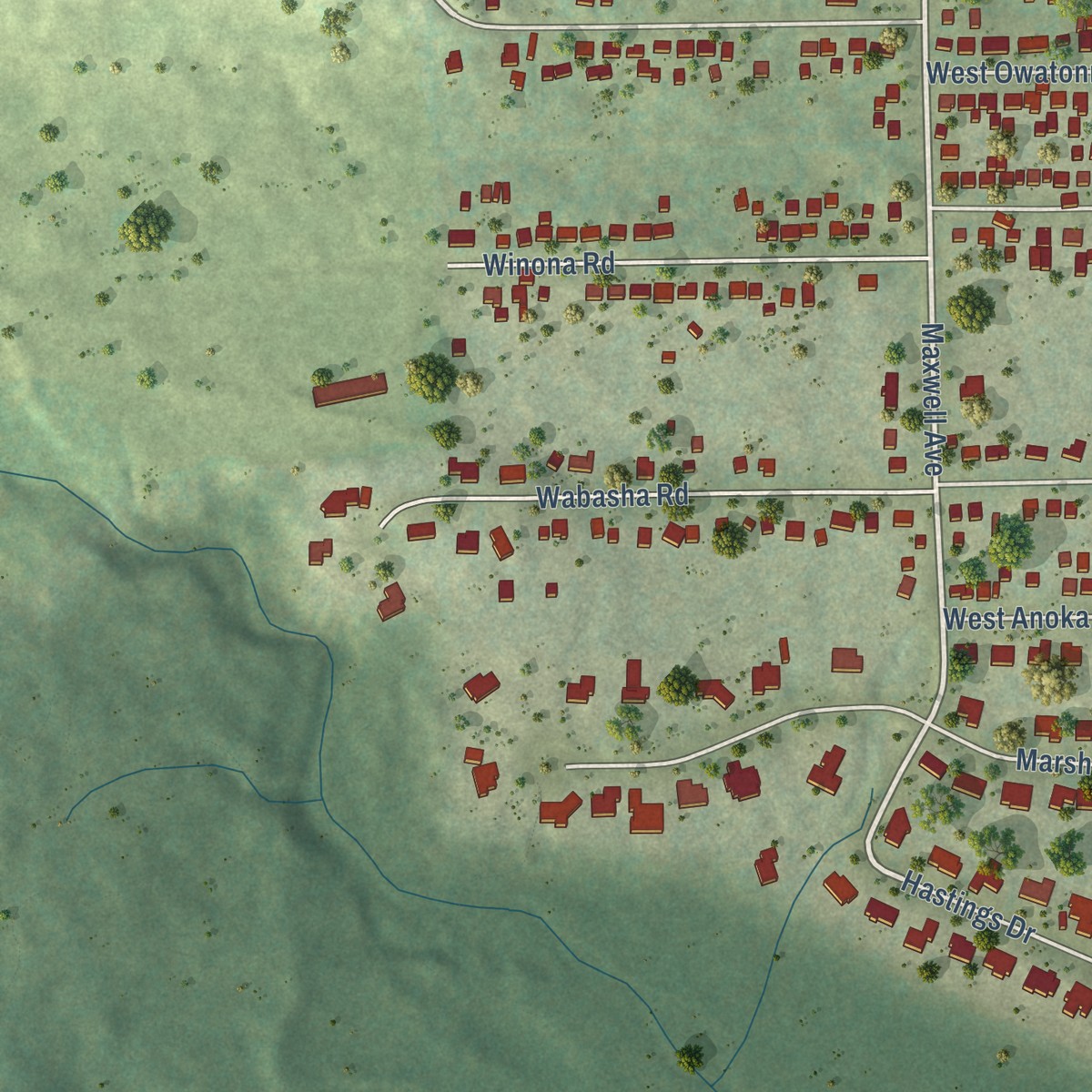 Second close-up of the map of Woodland, Duluth, Minnesota print showing more streets and buildings