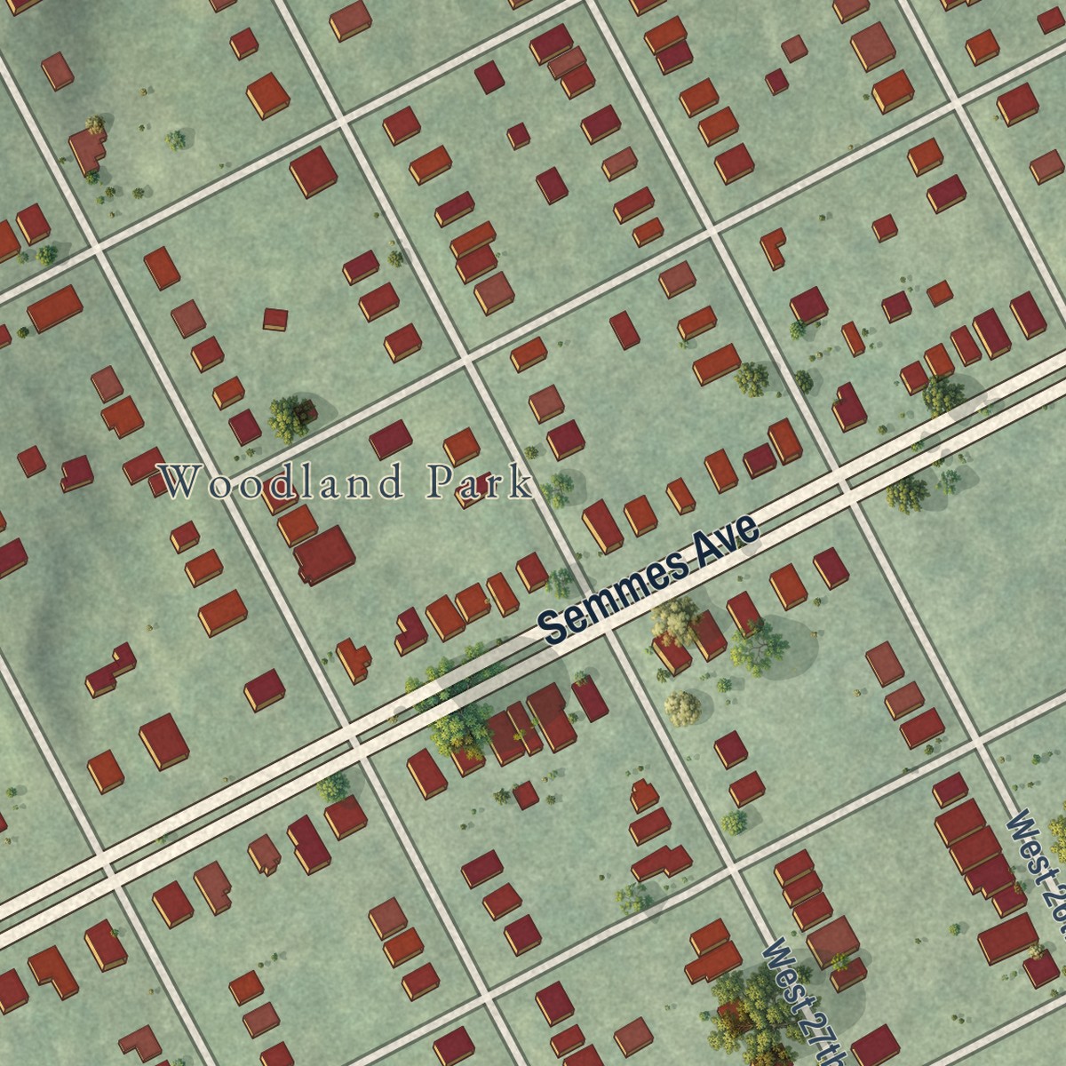 Second close-up of the map of Woodland Heights, Virginia print showing more streets and buildings