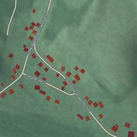 Second close-up of the map of Woodland, Maryland print showing more streets and buildings